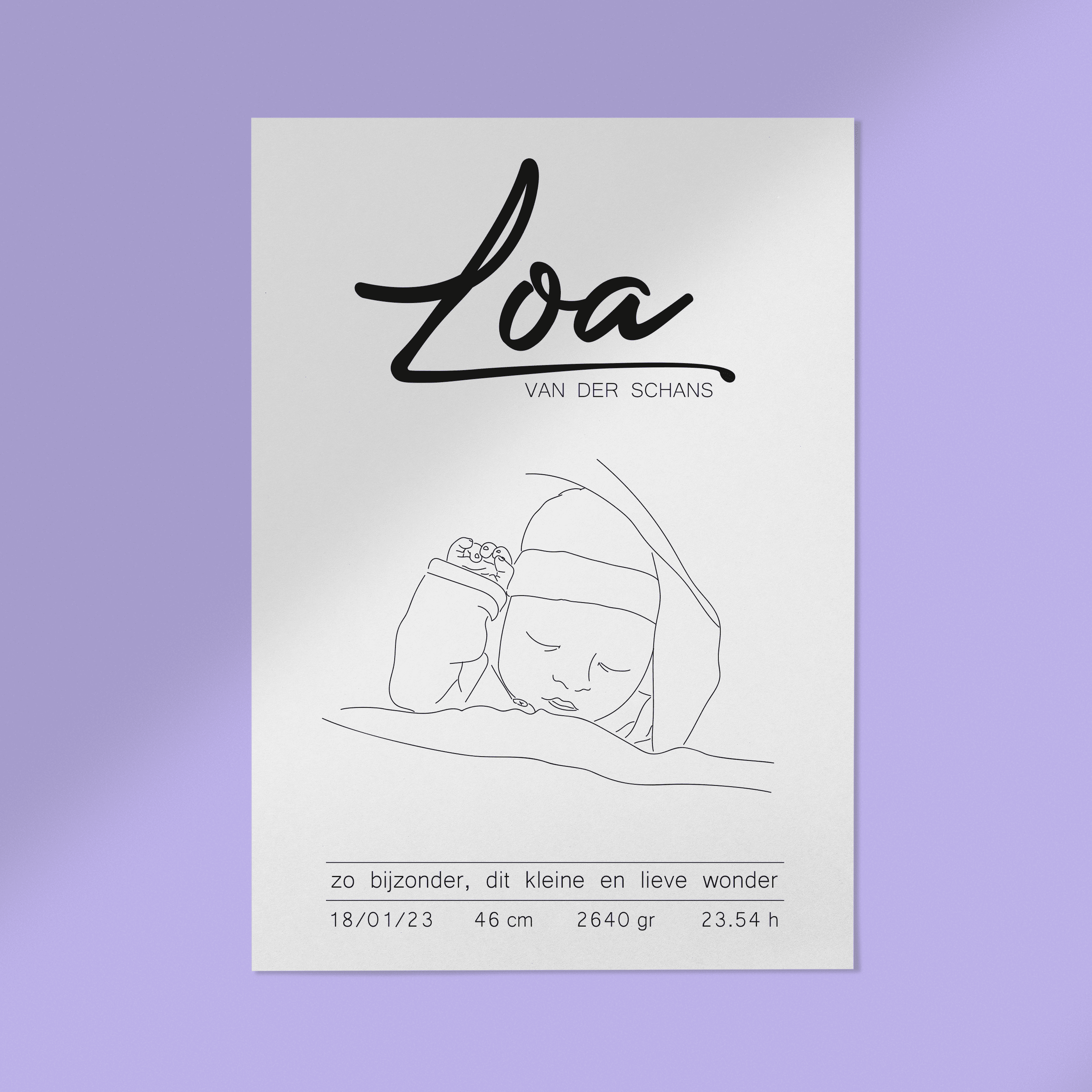 Kraamcadeau Kraamkado Geboorte Lijntekening